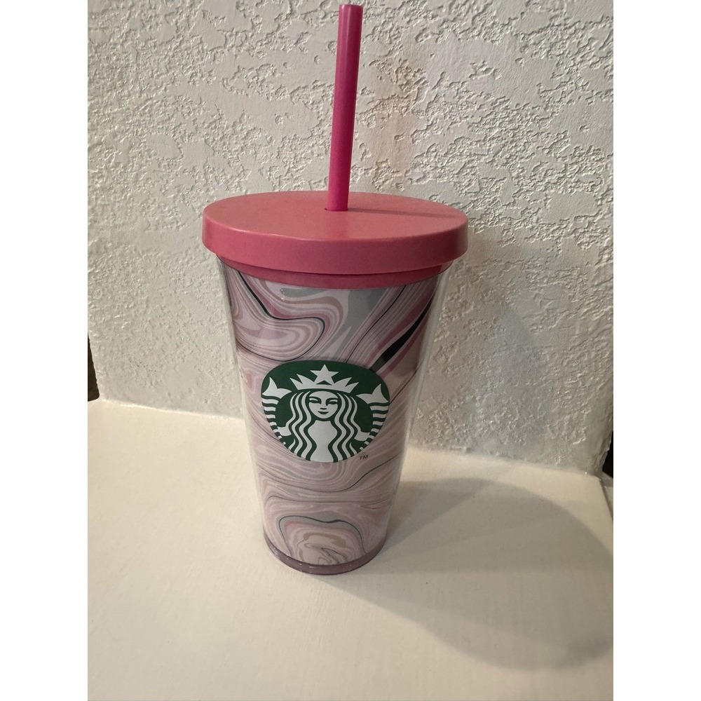Starbucks Pink Marble Swirl Grande Cold Cup Tumbler 16 oz 70-07417-025